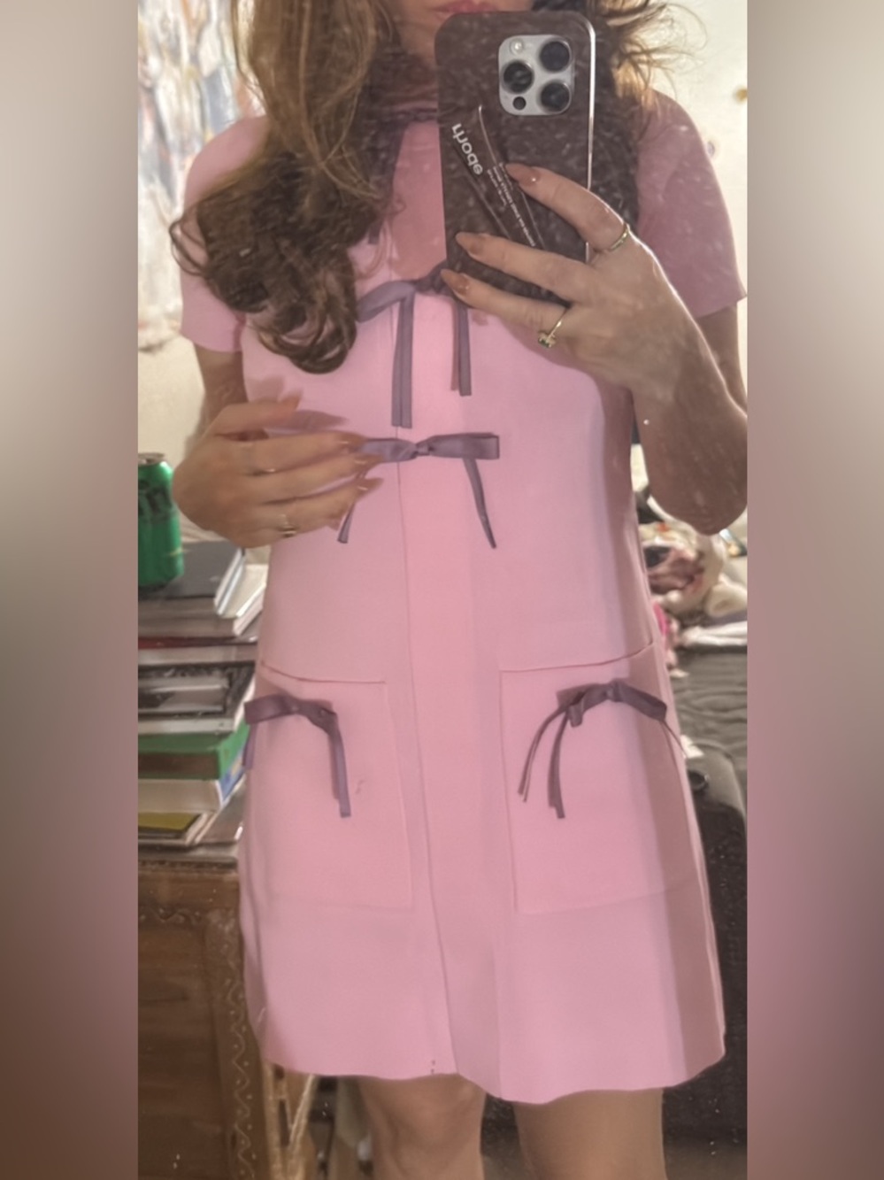 ZARA Knit Mini Dress With Bows Pink/purple